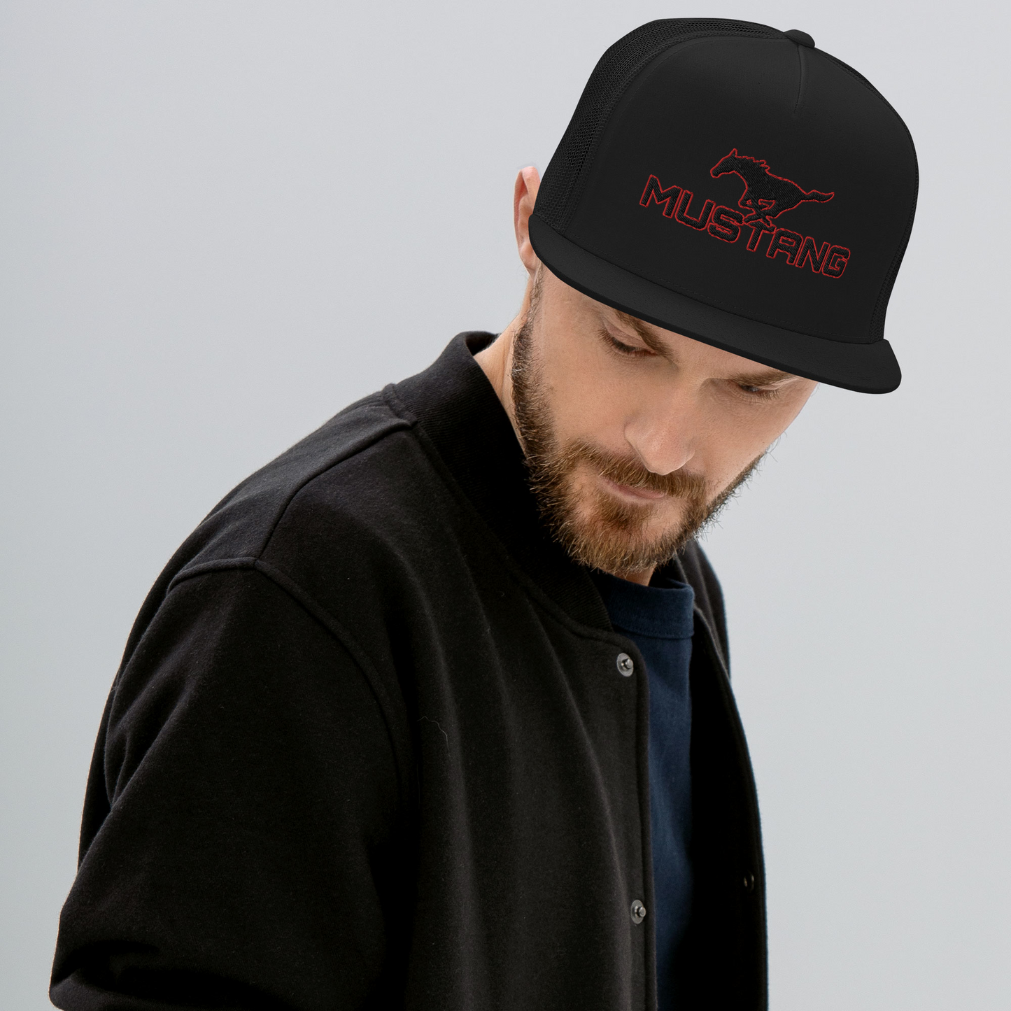 MUSTANG LOGO AND SCRIPT TRUCKER HAT