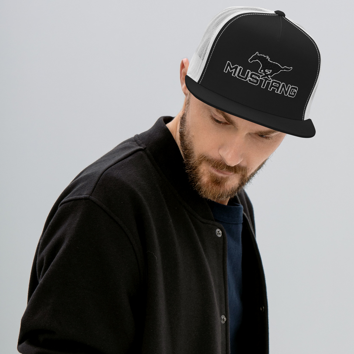 MUSTANG LOGO AND SCRIPT TRUCKER HAT