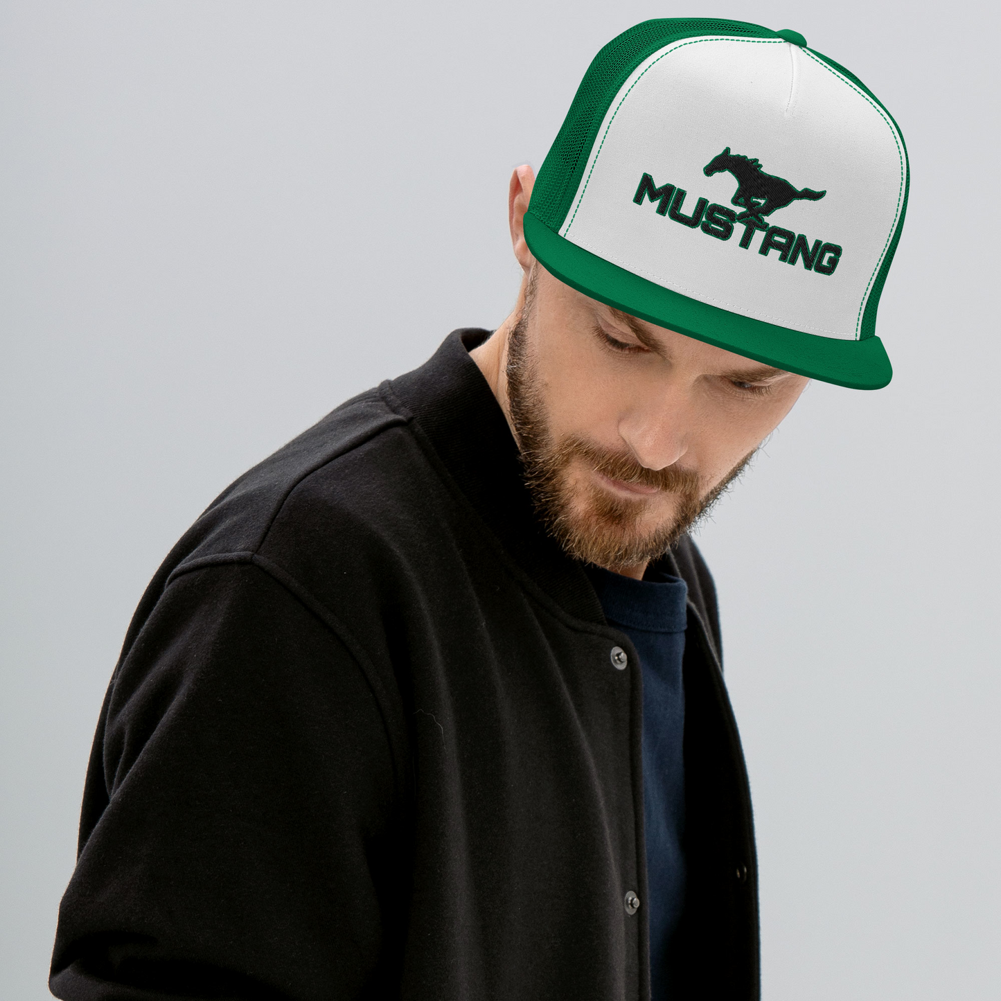 MUSTANG LOGO AND SCRIPT TRUCKER HAT