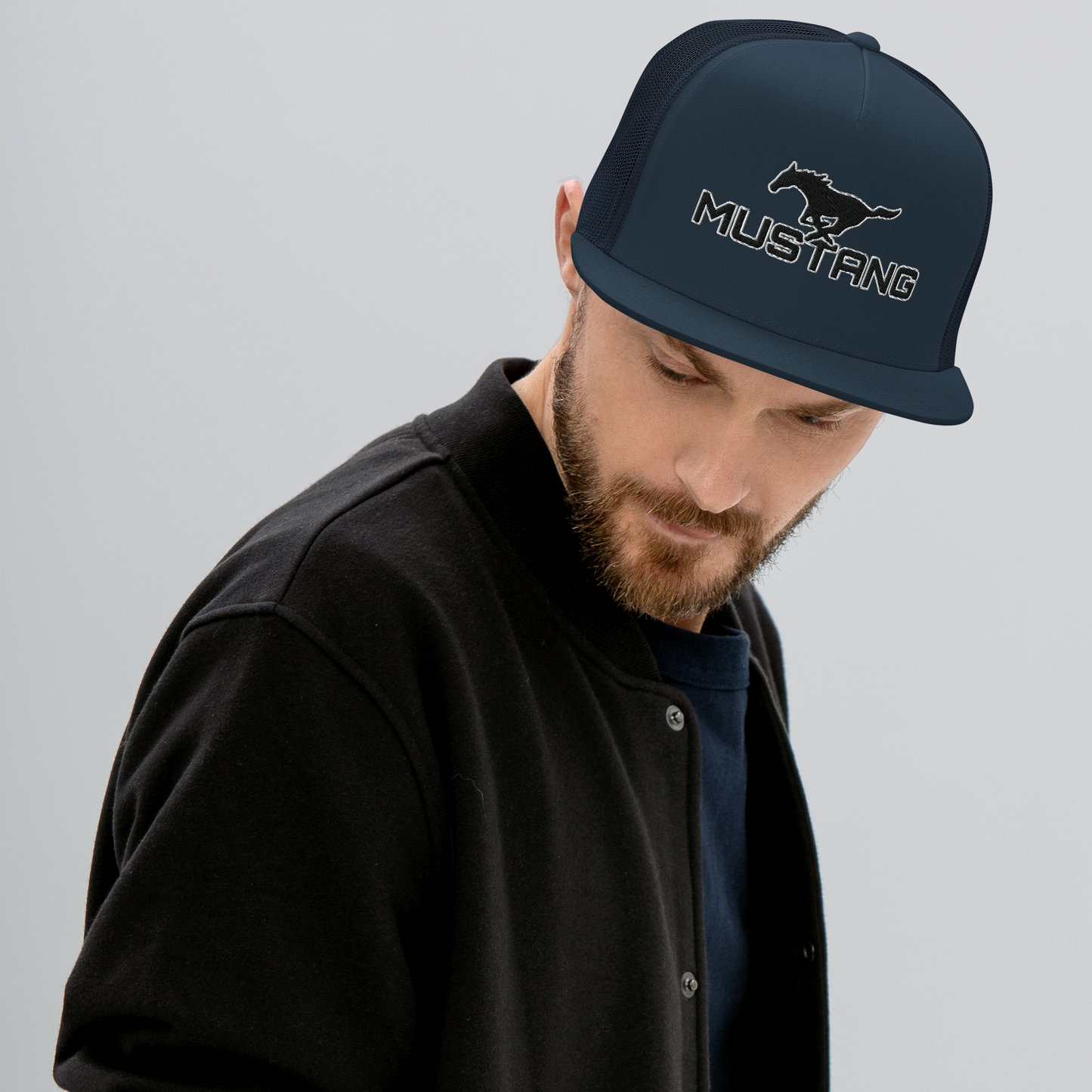 MUSTANG LOGO AND SCRIPT TRUCKER HAT