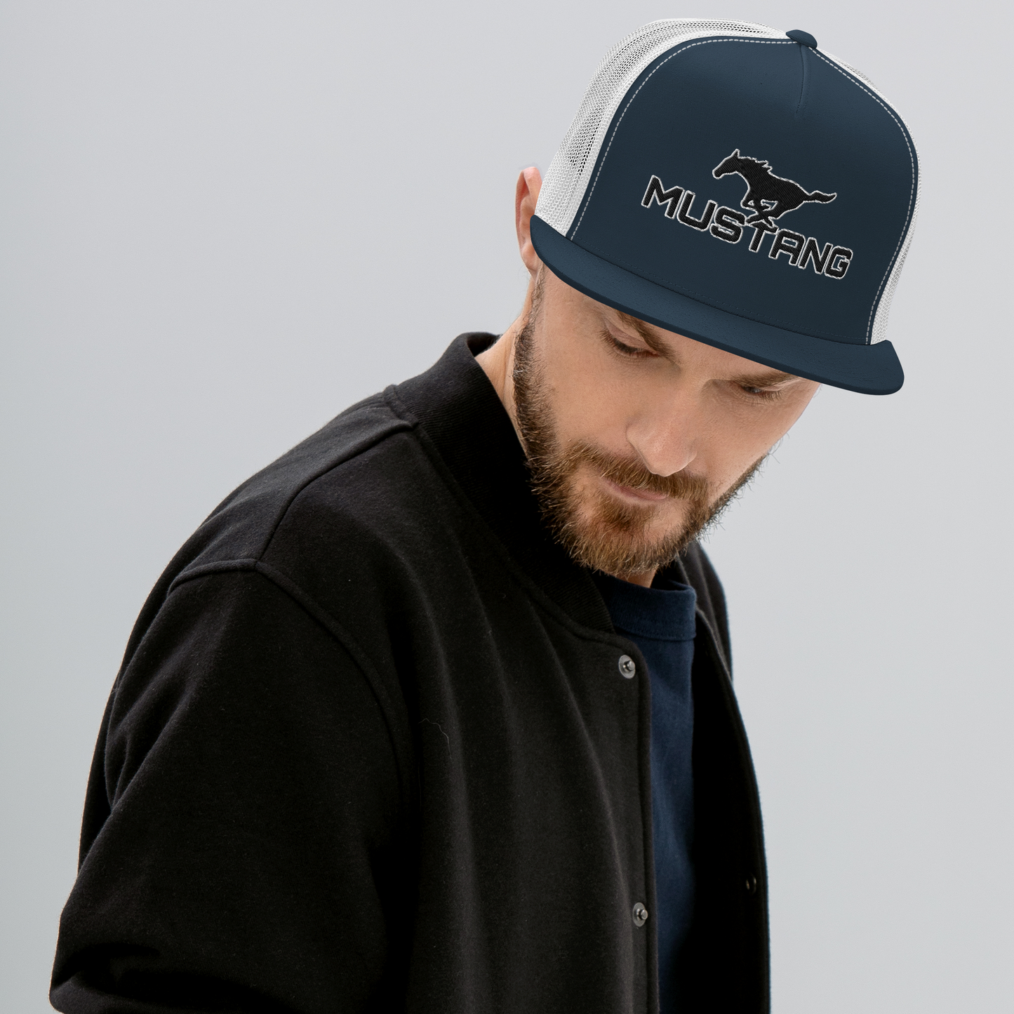 MUSTANG LOGO AND SCRIPT TRUCKER HAT