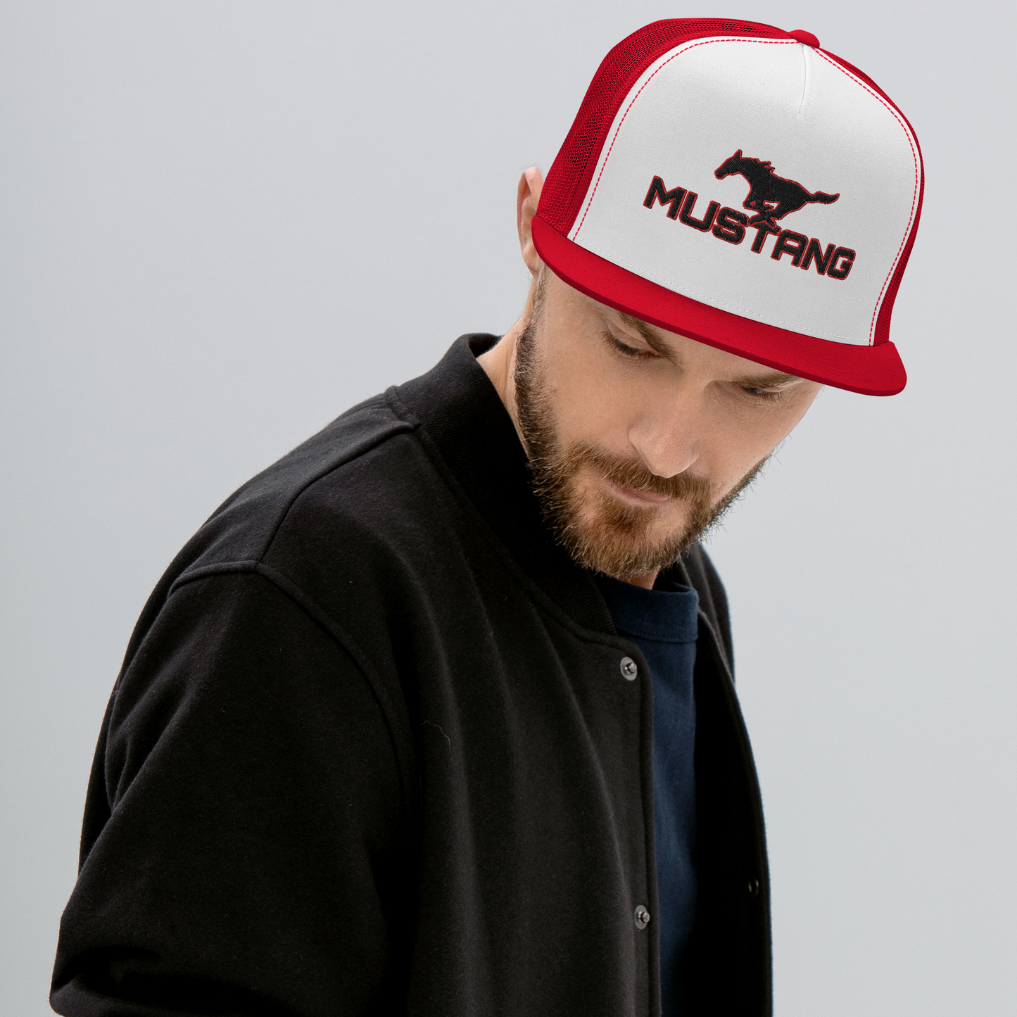 MUSTANG LOGO AND SCRIPT TRUCKER HAT