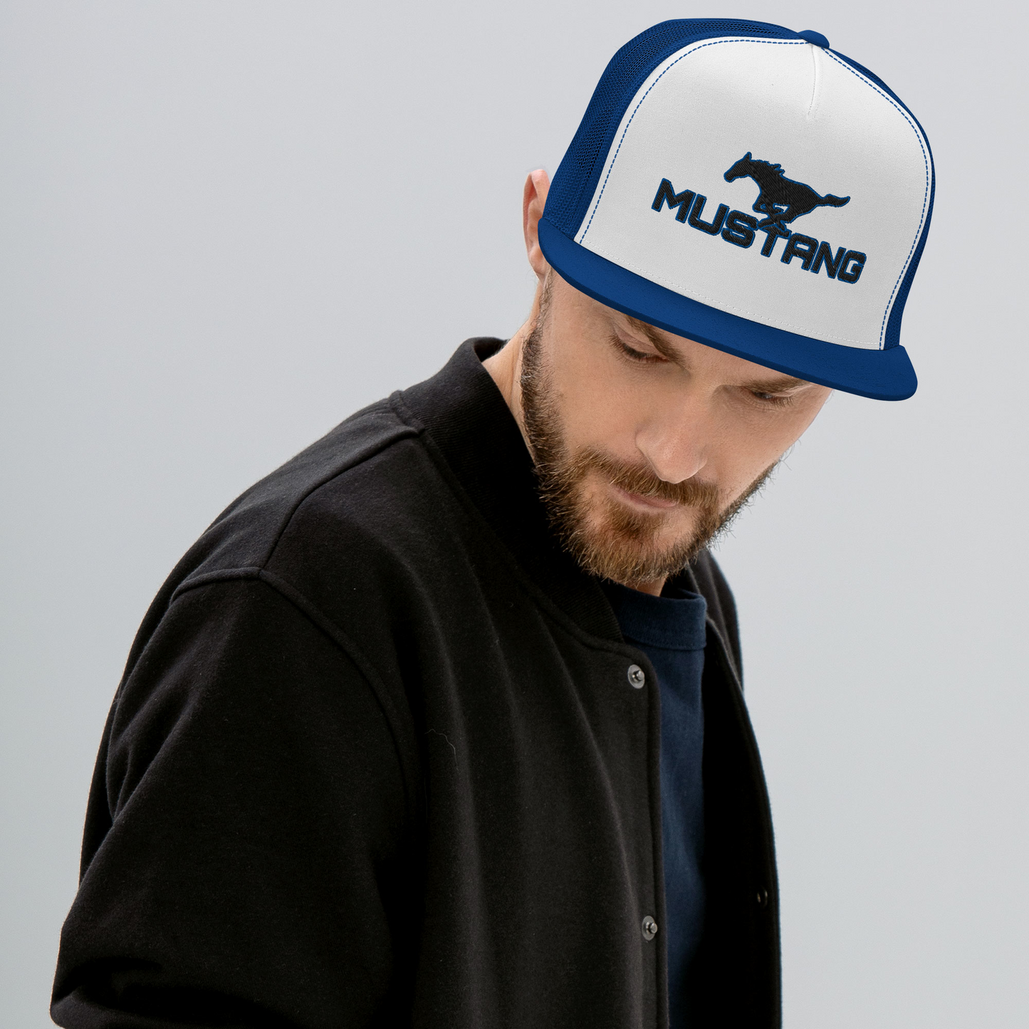 MUSTANG LOGO AND SCRIPT TRUCKER HAT