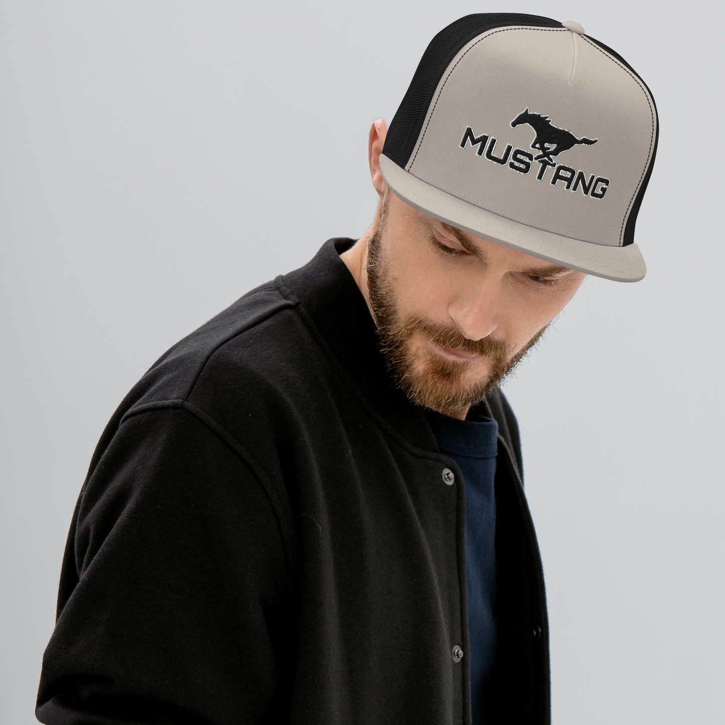 MUSTANG LOGO AND SCRIPT TRUCKER HAT