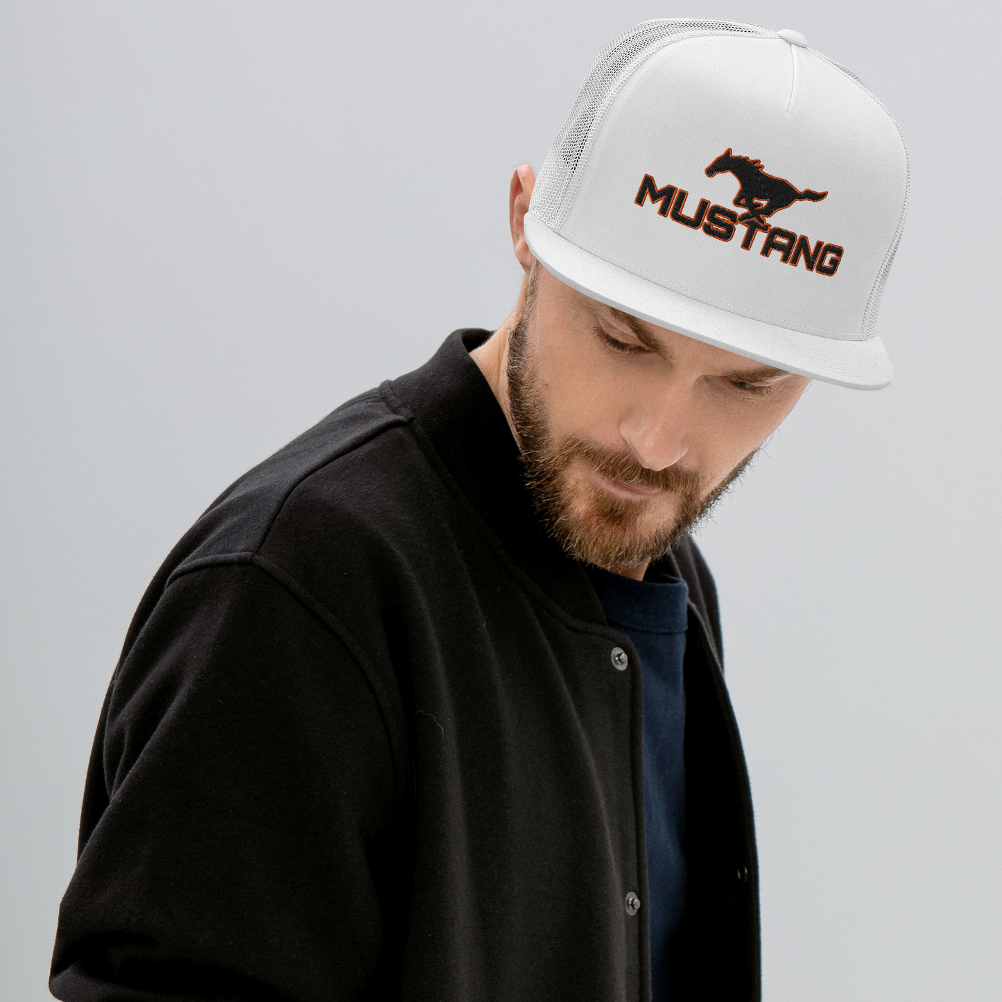 MUSTANG LOGO AND SCRIPT TRUCKER HAT