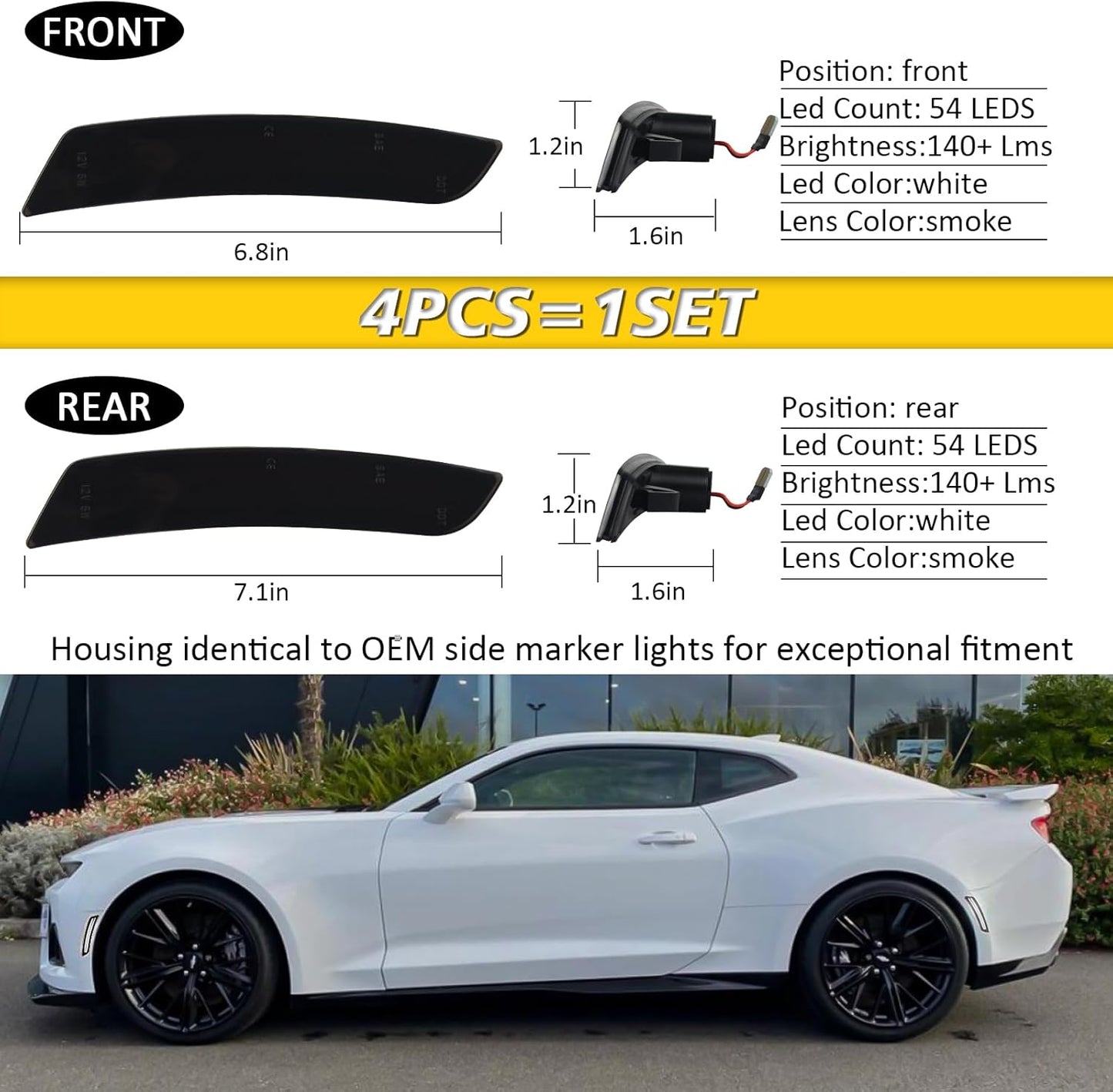 2016 - 2024 CAMARO SMOKED SIDE MARKERS | MULTIPLE COLOR OPTIONS