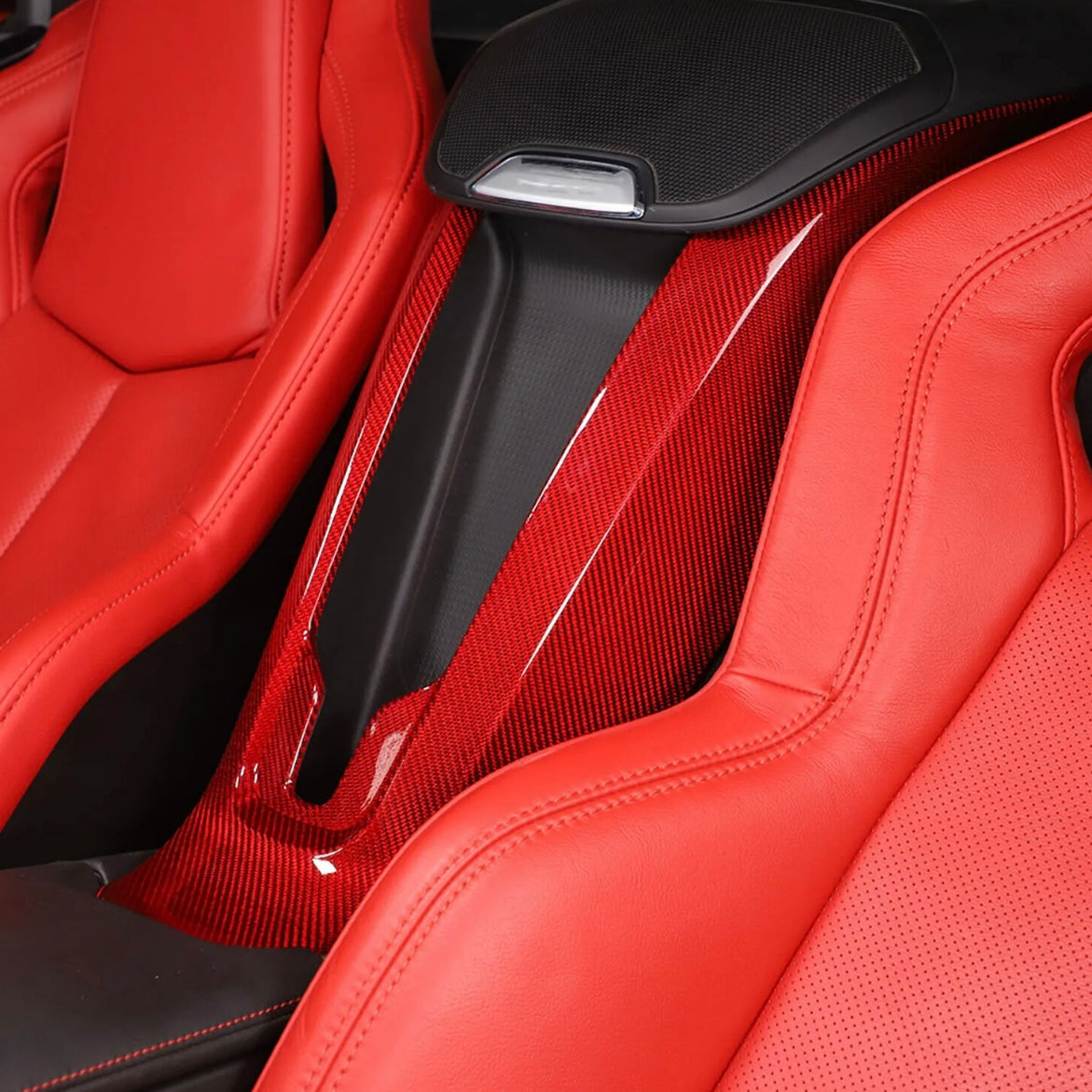 C8 CORVETTE RED CARBON FIBER REAR WATERFALL AND SUBWOOFER COVER KIT
