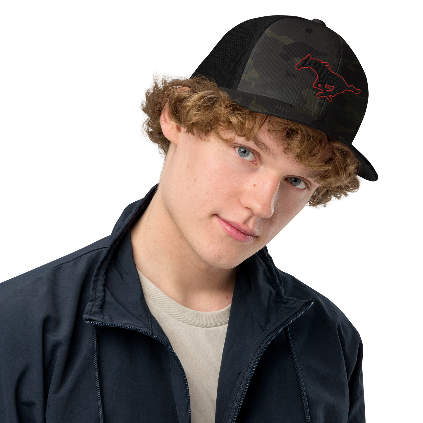 MUSTANG LOGO CLOSED-BACK TRUCKER HAT