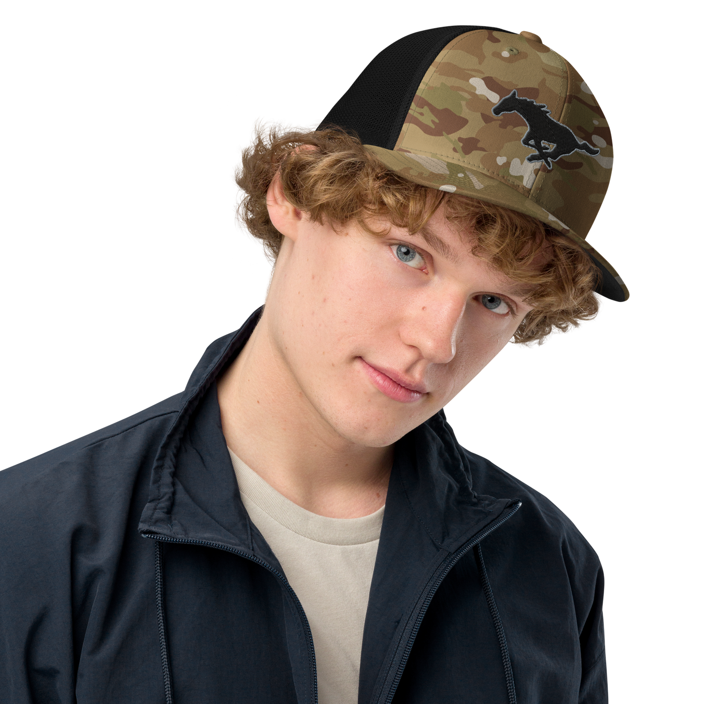 MUSTANG LOGO CLOSED-BACK TRUCKER HAT