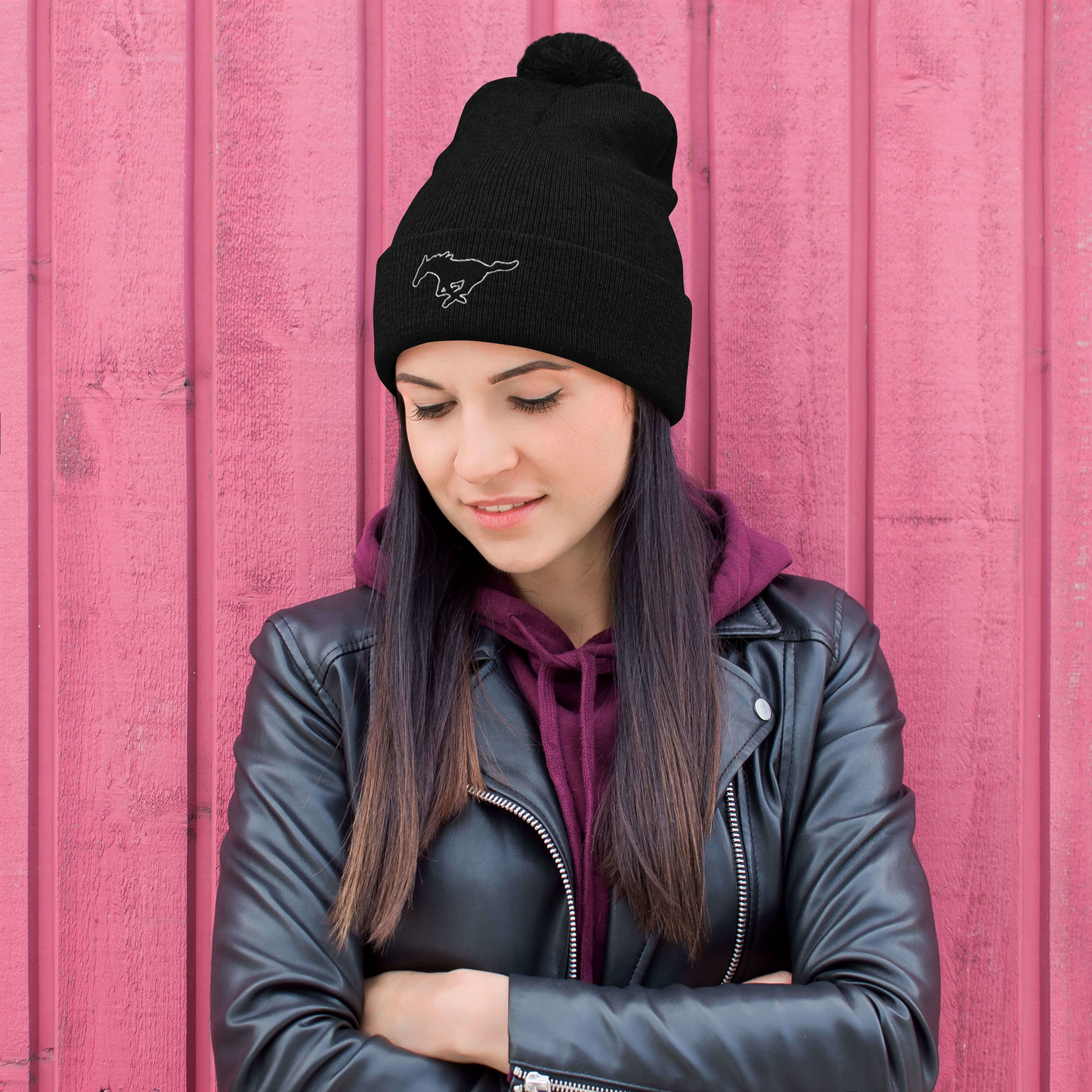 MUSTANG LOGO POM-POM BEANIE