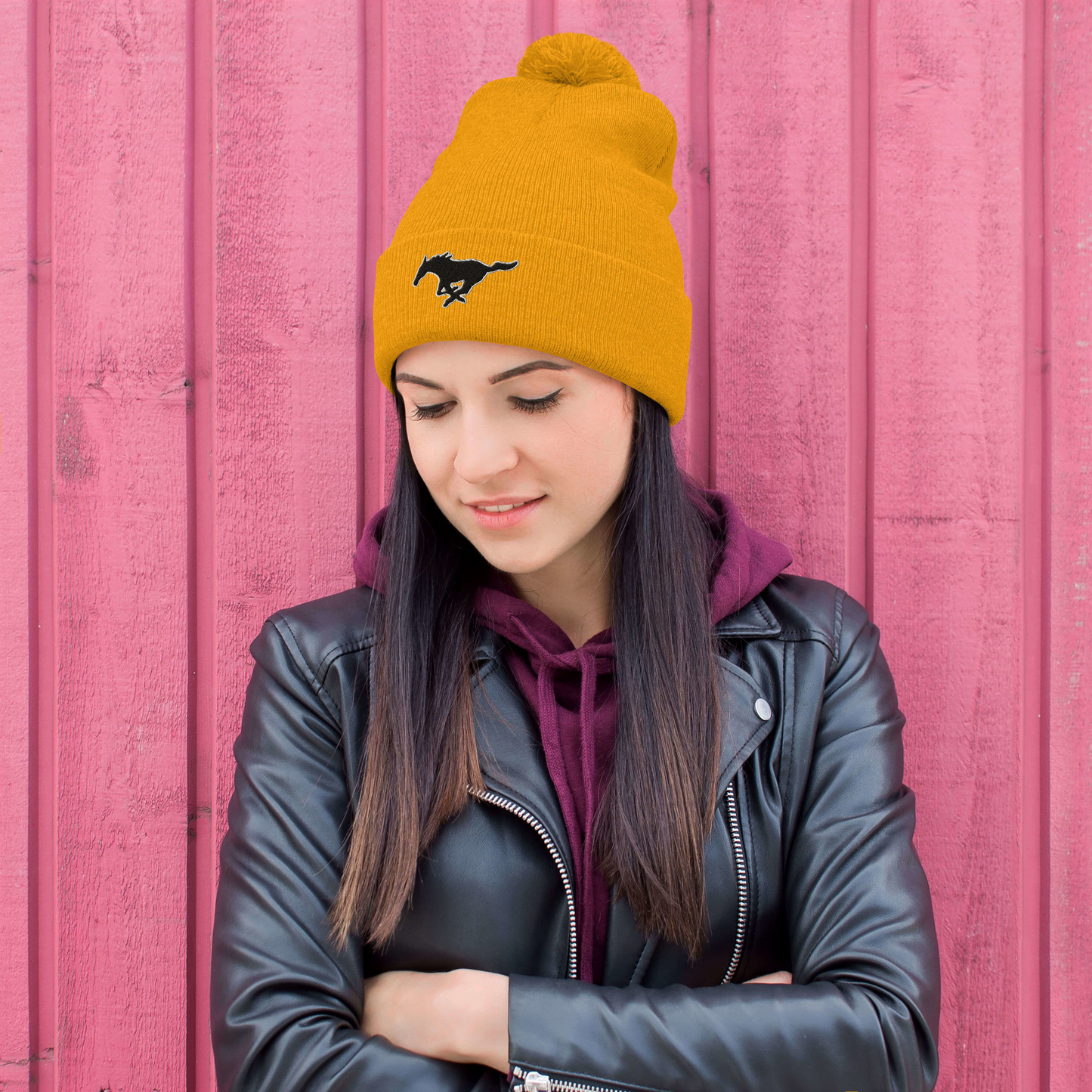 MUSTANG LOGO POM-POM BEANIE