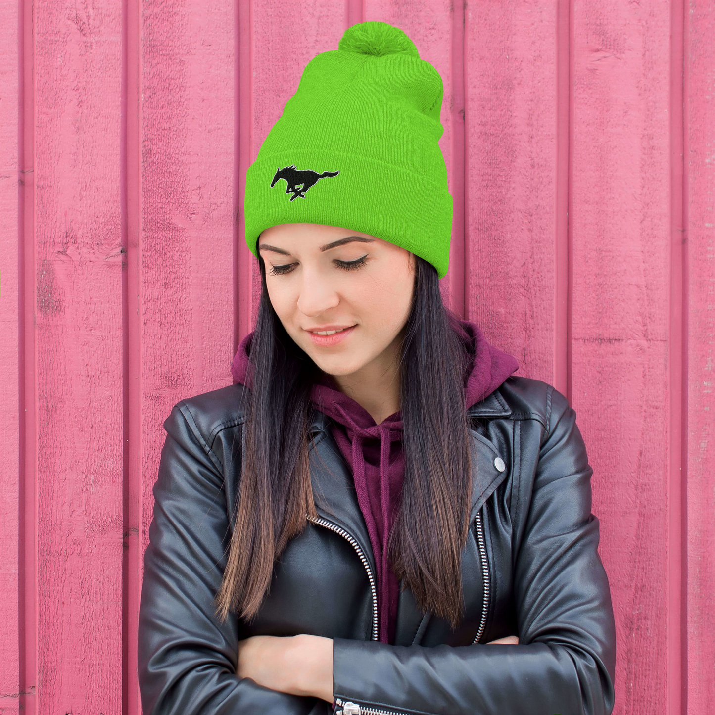 MUSTANG LOGO POM-POM BEANIE
