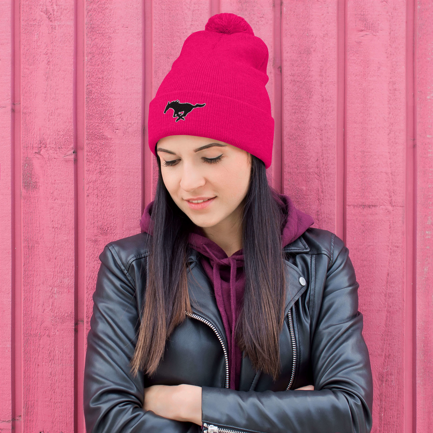 MUSTANG LOGO POM-POM BEANIE