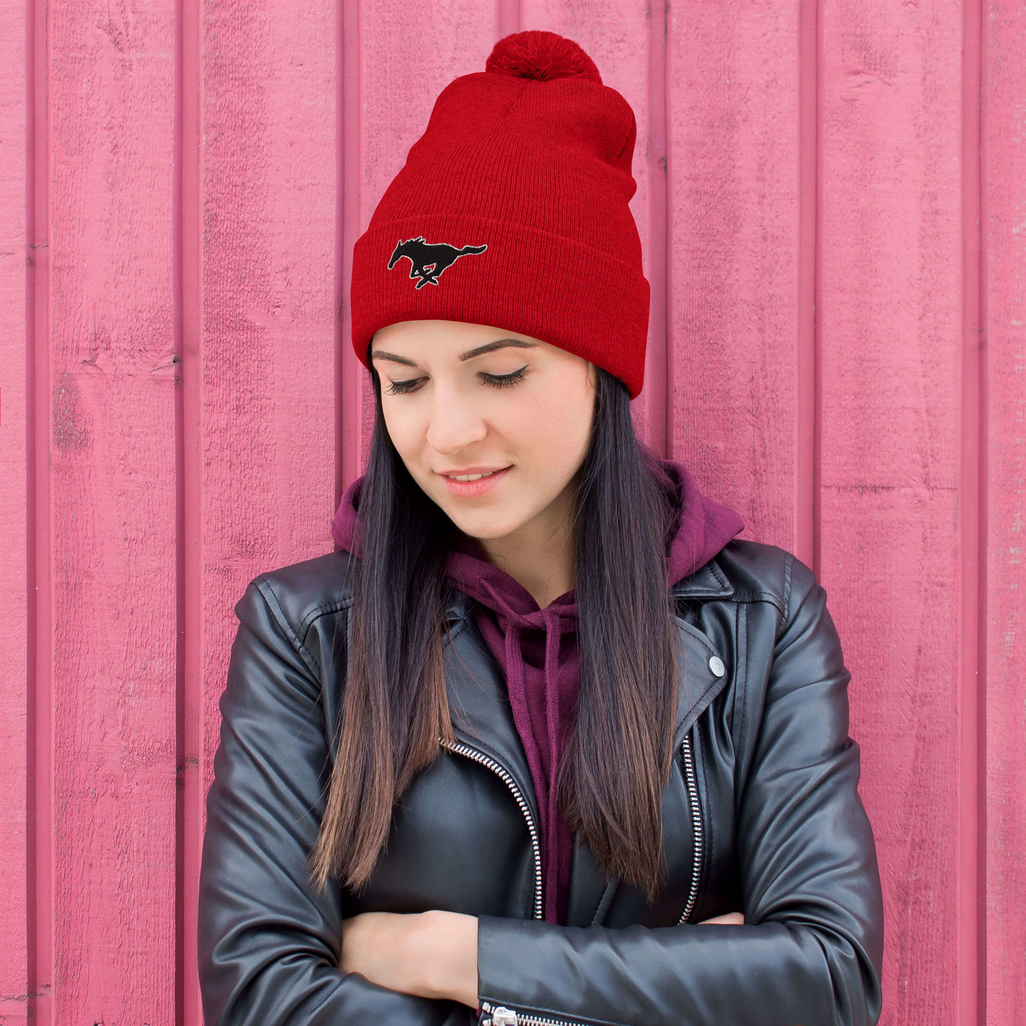 MUSTANG LOGO POM-POM BEANIE